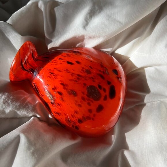 Vintage Hand Blown Orange, Gold, and Black Speckled Glass Bud Vase - Picture 8 of 8